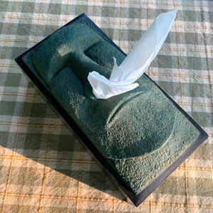 VTG Easter Island Moai Head Tissue Box Cover Polynesian Green Resin Retro Tiki